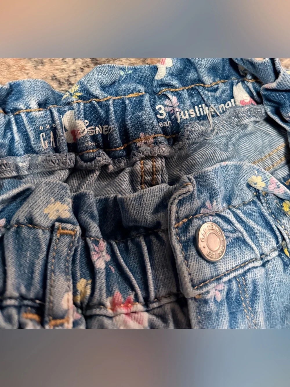 Baby GAP Light Blue Denim Floral and Minnie Mouse Ruffle-Waist Shorts 3T